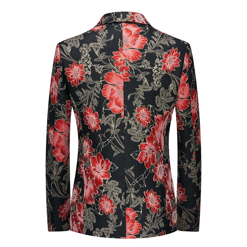 Blazer Heren Sportjas Botanisch Patroon Bloemmotief Één Knop Plus Maat - Rood