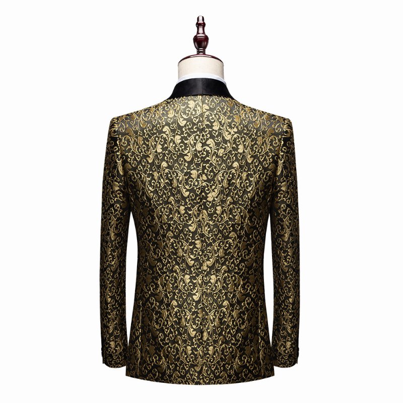 Blazer Heren Sportjas Jacquard Één Knop Sjaal Revers Klepzakken - Gouden