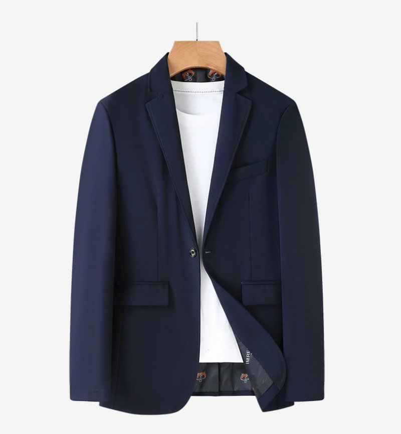 Blazer Heren Sportjas Losse Knopen Klepzakken Platte Kraag Effen Kleur Groot Formaat - Blauw