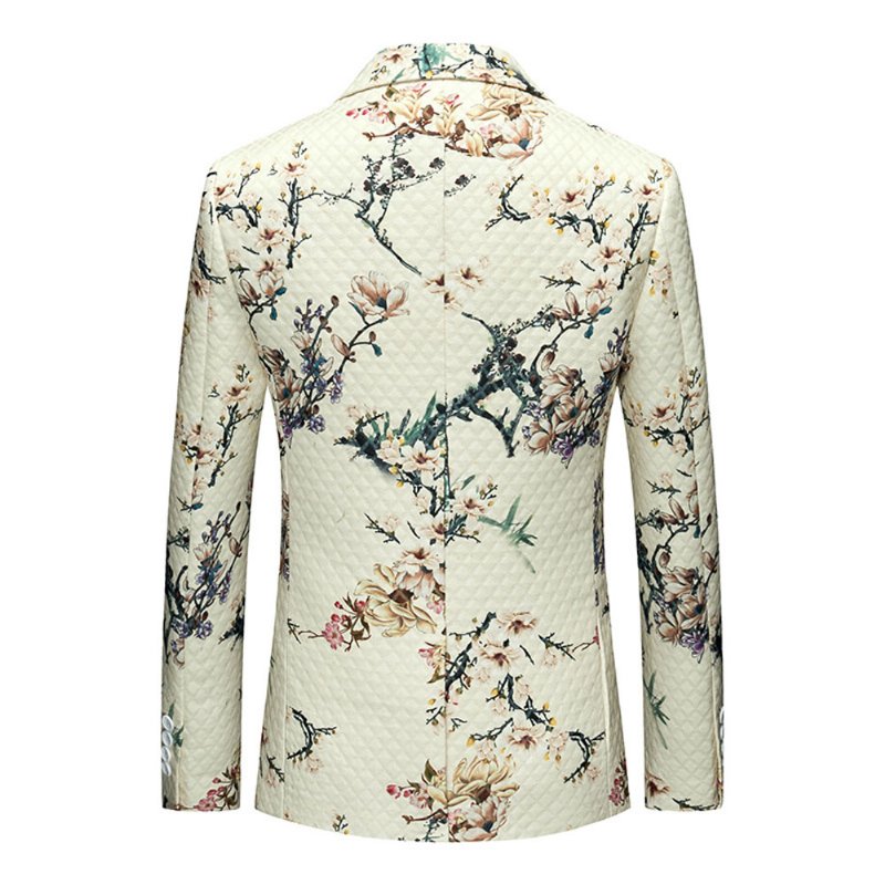 Blazer Heren Sportjas Slank Bloemmotief Botanisch Patroon Één Knop - Beige