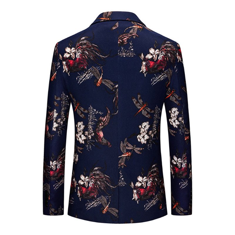 Blazer Heren Sportjas Slank Bloemmotief Botanisch Patroon Één Knop - Blauw