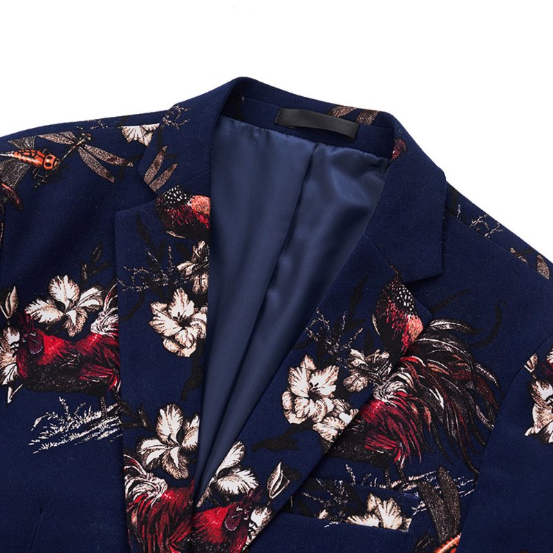 Blazer Heren Sportjas Slank Bloemmotief Botanisch Patroon Één Knop - Blauw