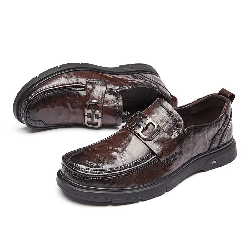 Formele Herenschoenen Loafer Retro Ronde Neus Koe Lederen Metalen Gesp