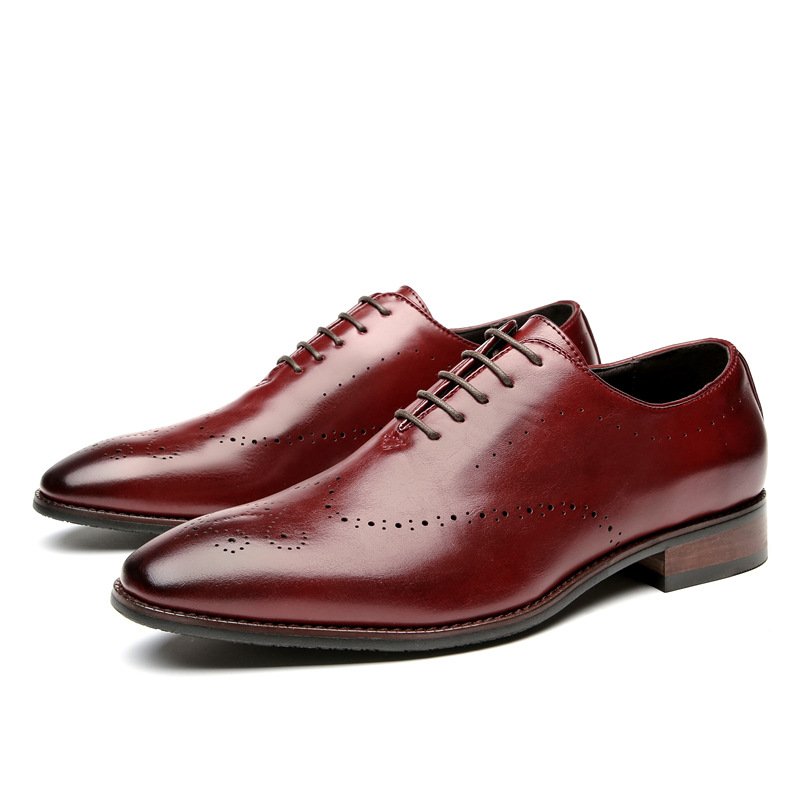 Formele Herenschoenen Oxford Brogue Gesneden Gebeitelde Teen Houten Hak