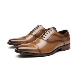 Formele Herenschoenen Oxford Cap Toe Koeienleer Houten Hak