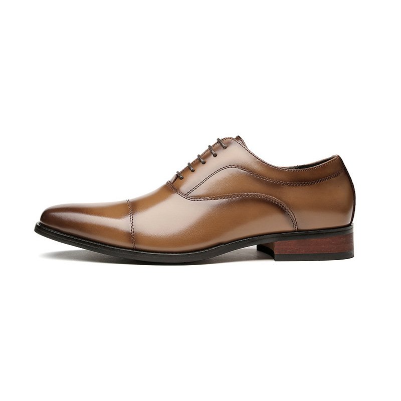 Formele Herenschoenen Oxford Cap Toe Koeienleer Houten Hak - Khaki