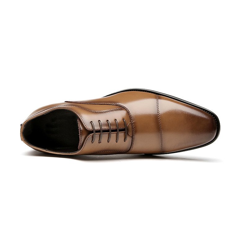 Formele Herenschoenen Oxford Cap Toe Koeienleer Houten Hak - Khaki