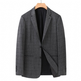 Heren Grote Lange Blazer Sportjas Losse Twee Knoppen Ingezette Zak Platte Kraag Geruite