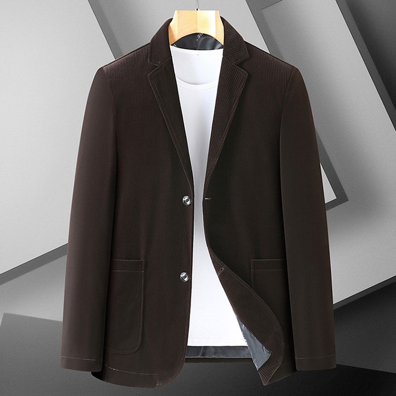 Herenblazer Sportjas Corduroy Losse Twee Knoppen Opgezette Zakken Grote Maat - Bruin