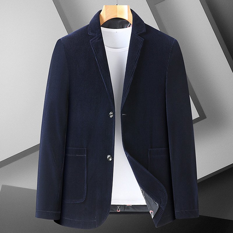 Herenblazer Sportjas Corduroy Losse Twee Knoppen Opgezette Zakken Grote Maat - Blauw