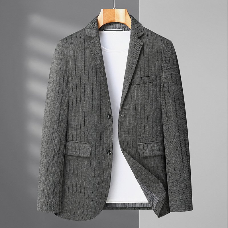 Herenblazer Sportjas Gestreept Herfst / Winter Platte Kraag Klepzakken Twee Knoppen - Grijs