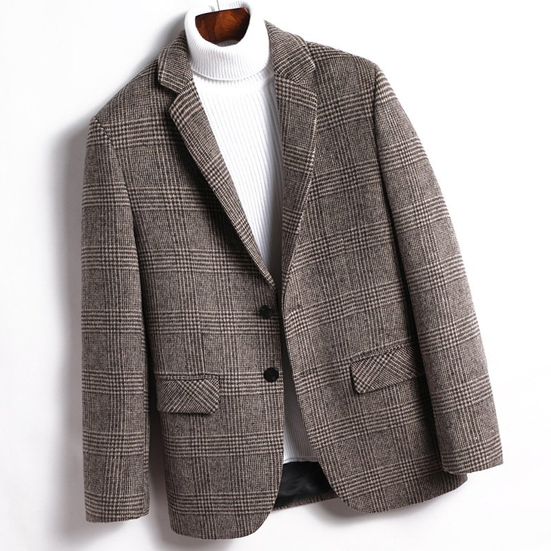 Herenblazer Sportjas Herfst / Winter Wollen Plaid Met Twee Knopen