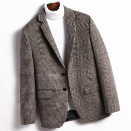 Herenblazer Sportjas Herfst / Winter Wollen Plaid Met Twee Knopen