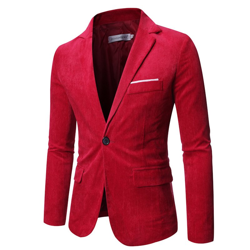 Herenblazersportjas Herfst / Winter Corduroy Slim One Buttons Klepzakken - Rood