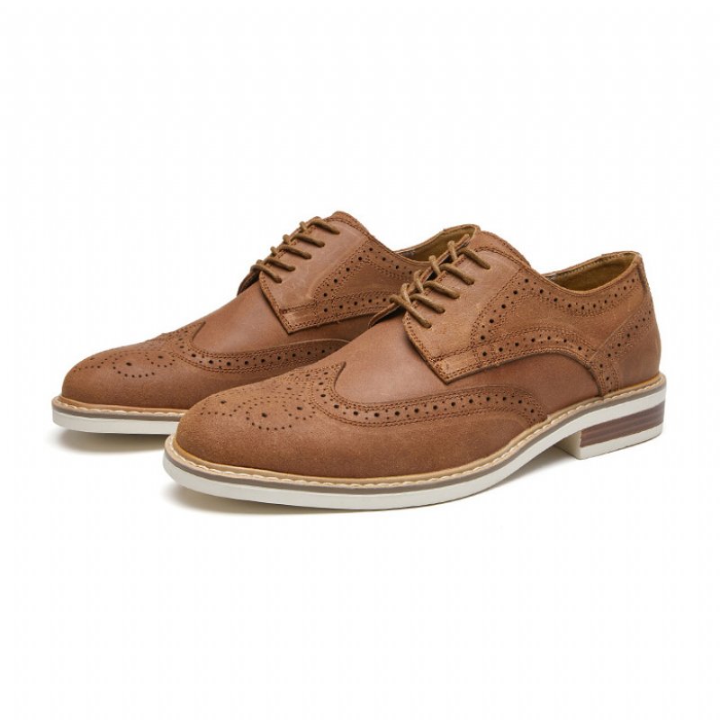 Herenkledingschoenen Brogue Suède Koeienleer Retro Derby Schoenen Ronde Neus