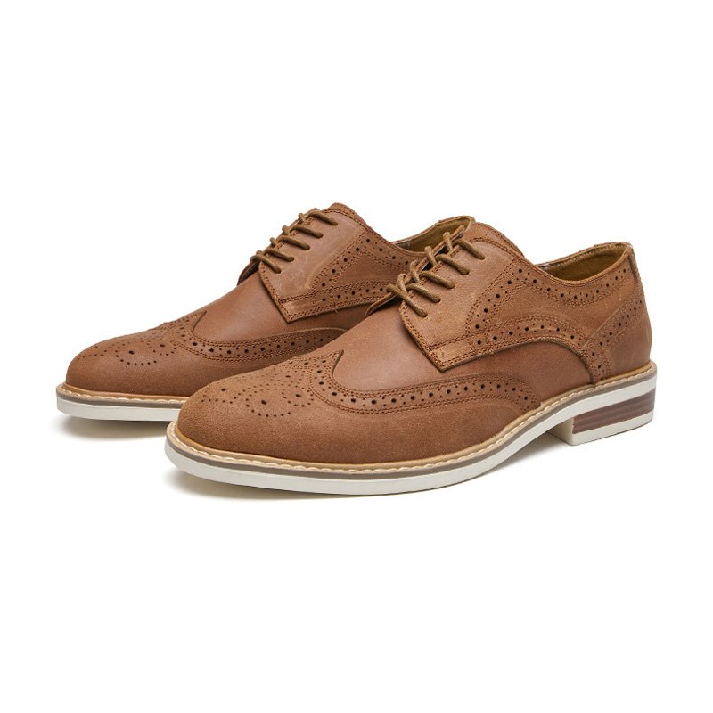 Herenkledingschoenen Brogue Suède Koeienleer Retro Derby Schoenen Ronde Neus - Bruin