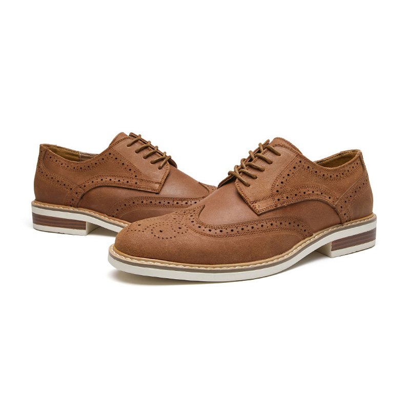 Herenkledingschoenen Brogue Suède Koeienleer Retro Derby Schoenen Ronde Neus - Bruin