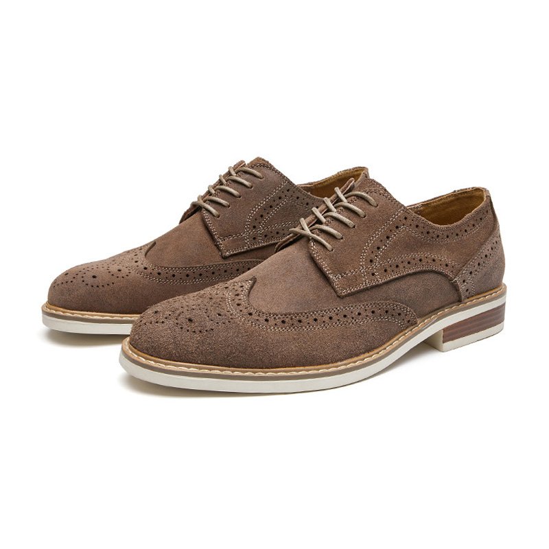 Herenkledingschoenen Brogue Suède Koeienleer Retro Derby Schoenen Ronde Neus - Grijs