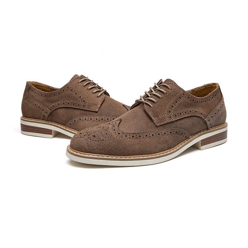 Herenkledingschoenen Brogue Suède Koeienleer Retro Derby Schoenen Ronde Neus - Grijs