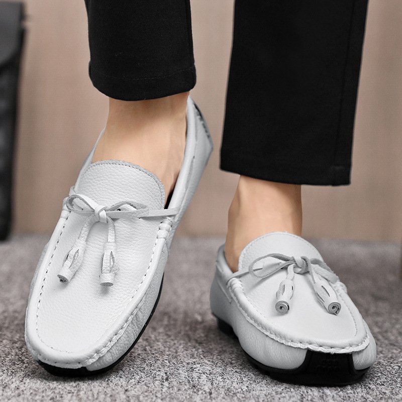 Herenloafers Mocassin Kwastje Rundleer - Wit