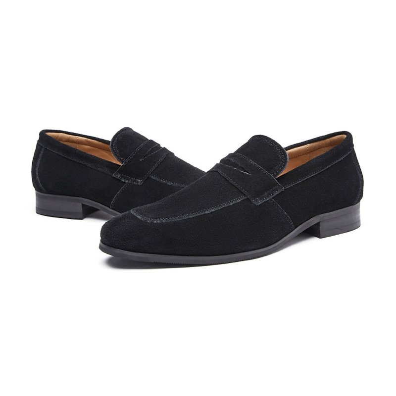 Herenloafers Mocassin Nubuck Rundleer Hoefijzerhak - Zwart