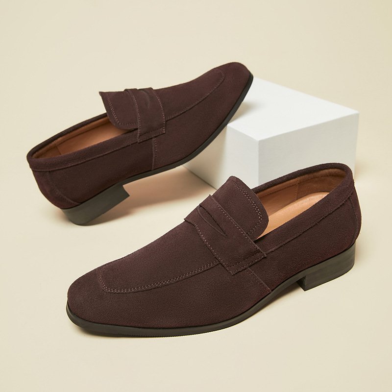 Herenloafers Mocassin Nubuck Rundleer Hoefijzerhak - Bruin