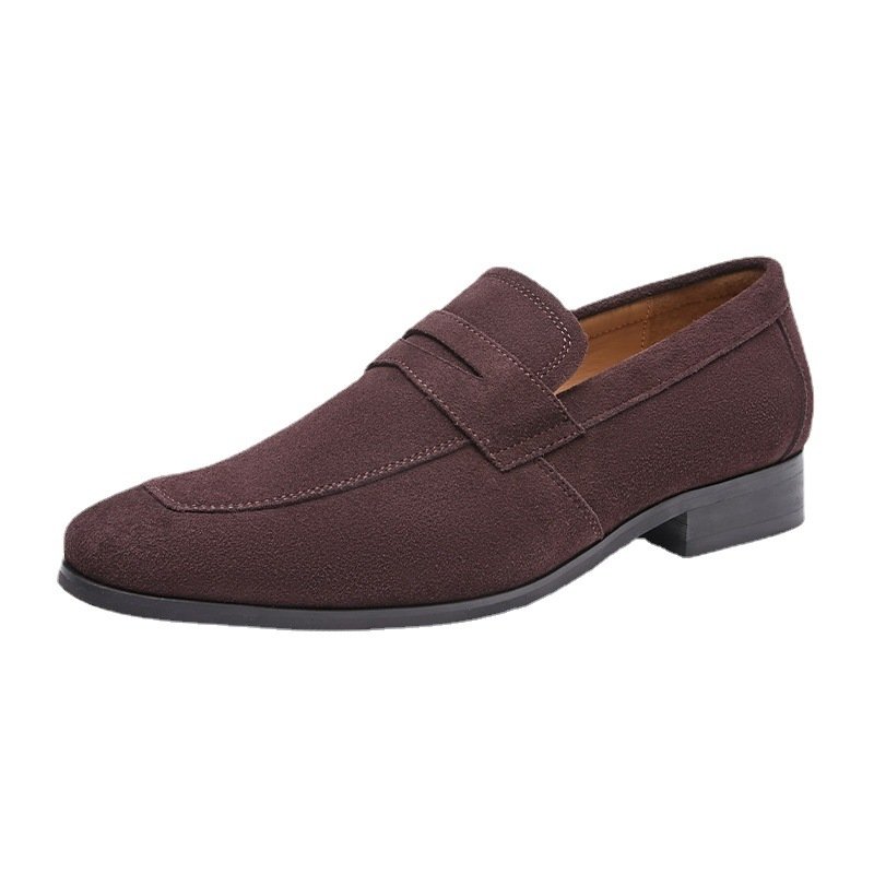 Herenloafers Mocassin Nubuck Rundleer Hoefijzerhak - Bruin