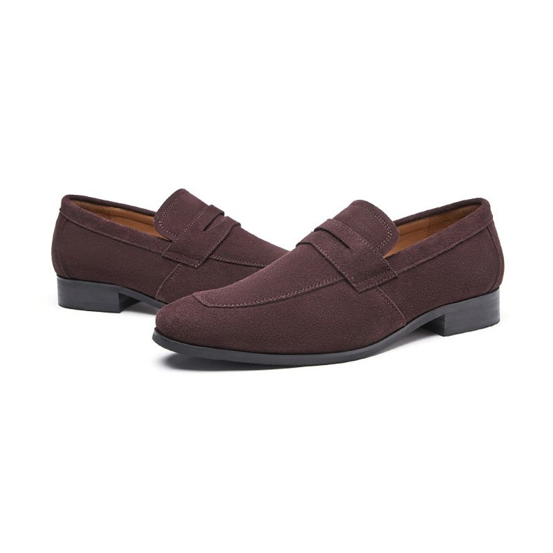 Herenloafers Mocassin Nubuck Rundleer Hoefijzerhak - Bruin