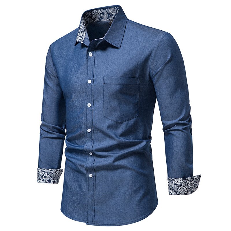 Herenoverhemd Denim Lange Mouw - Donkerblauw