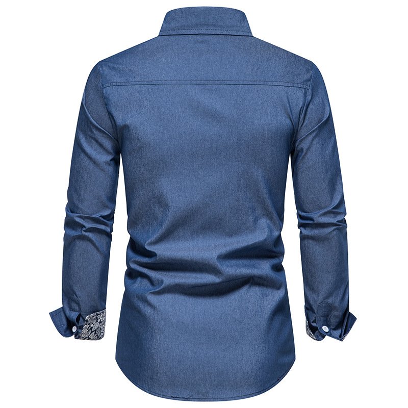 Herenoverhemd Denim Lange Mouw - Donkerblauw