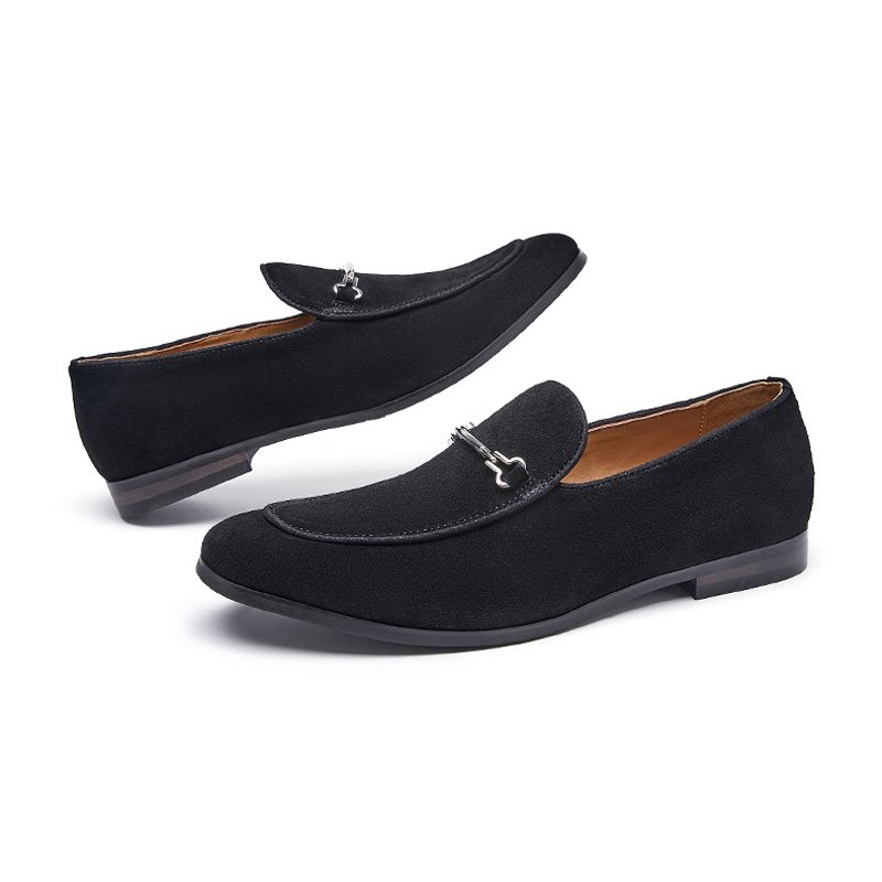 Loafers Heren Mocassin Nubuckleer Met Ronde Neus - Zwart