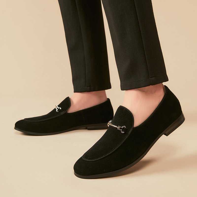 Loafers Heren Mocassin Nubuckleer Met Ronde Neus - Zwart