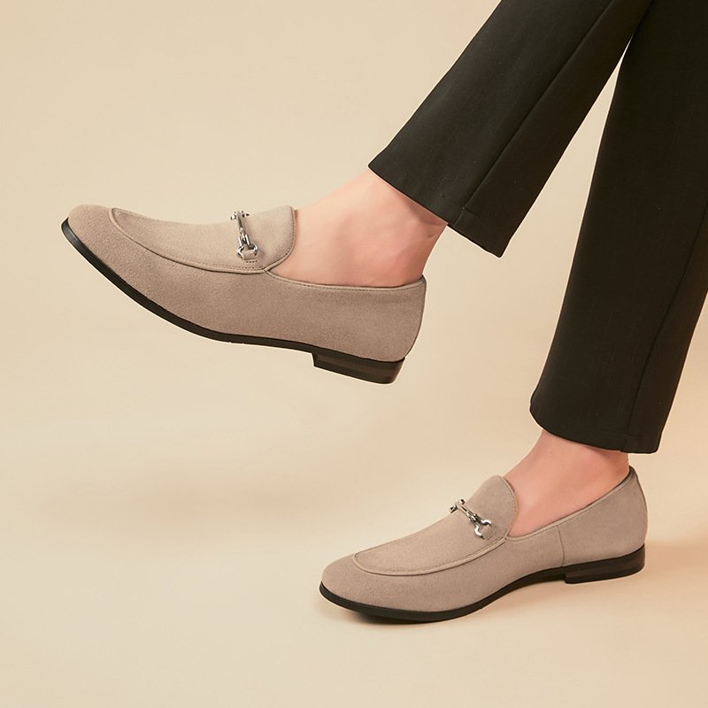 Loafers Heren Mocassin Nubuckleer Met Ronde Neus - Khaki