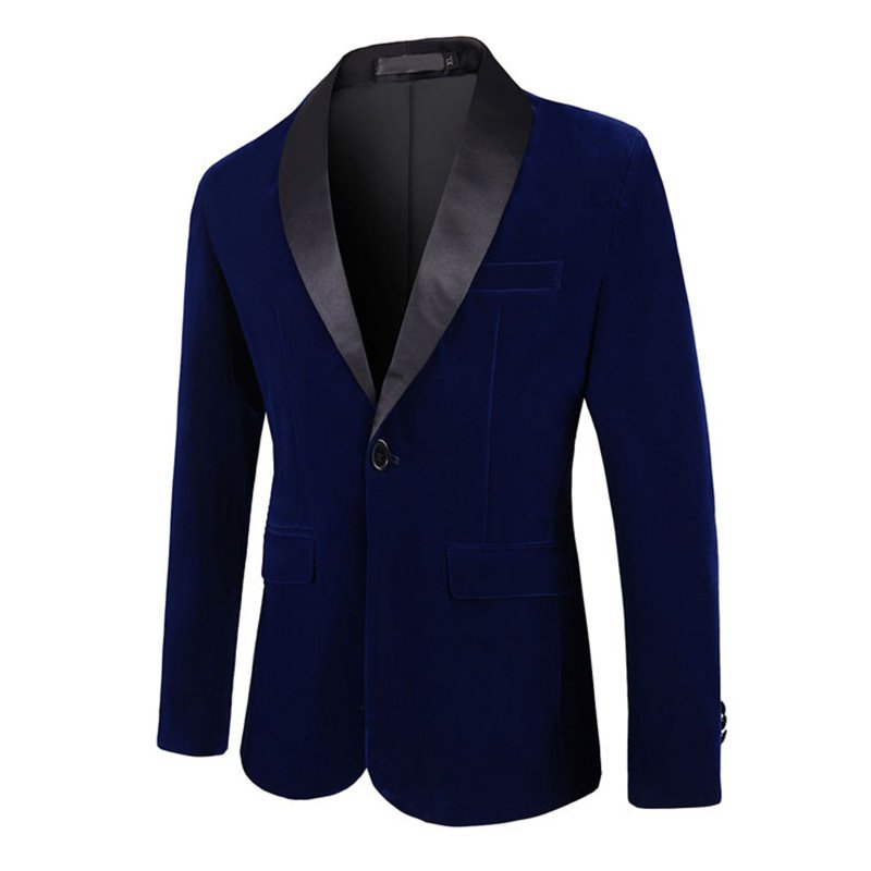 Oversized Herenblazer Sportjas Één Knop Corduroy Sjaal Revers Klepzakken - Blauw